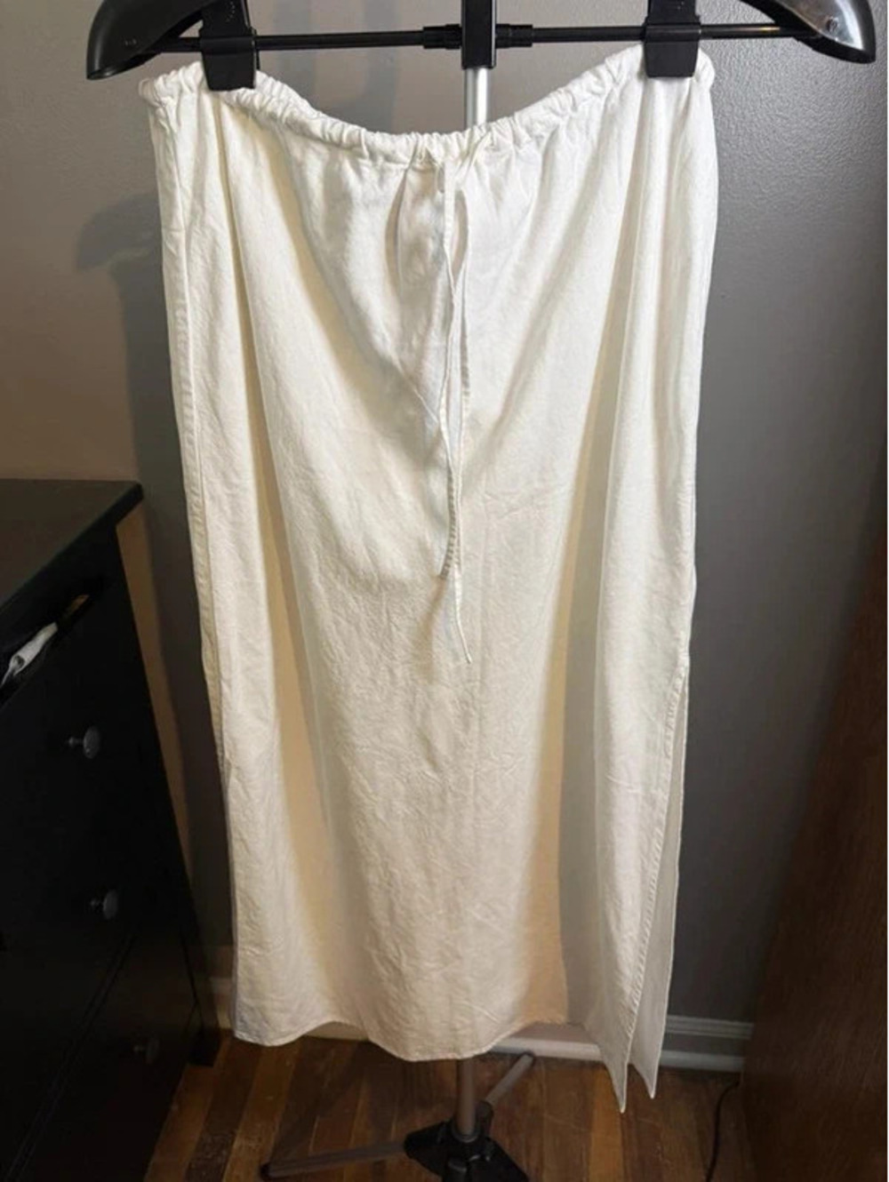GAP Medium White Linen Maxi Skirt NWT Lined Drawstring Side Slit
